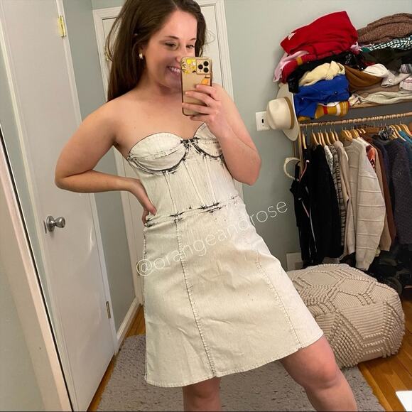 NWT Ksenia Schnaider Corset Mini Dress Paint in Crackled White Bustier M/L - Picture 5 of 11